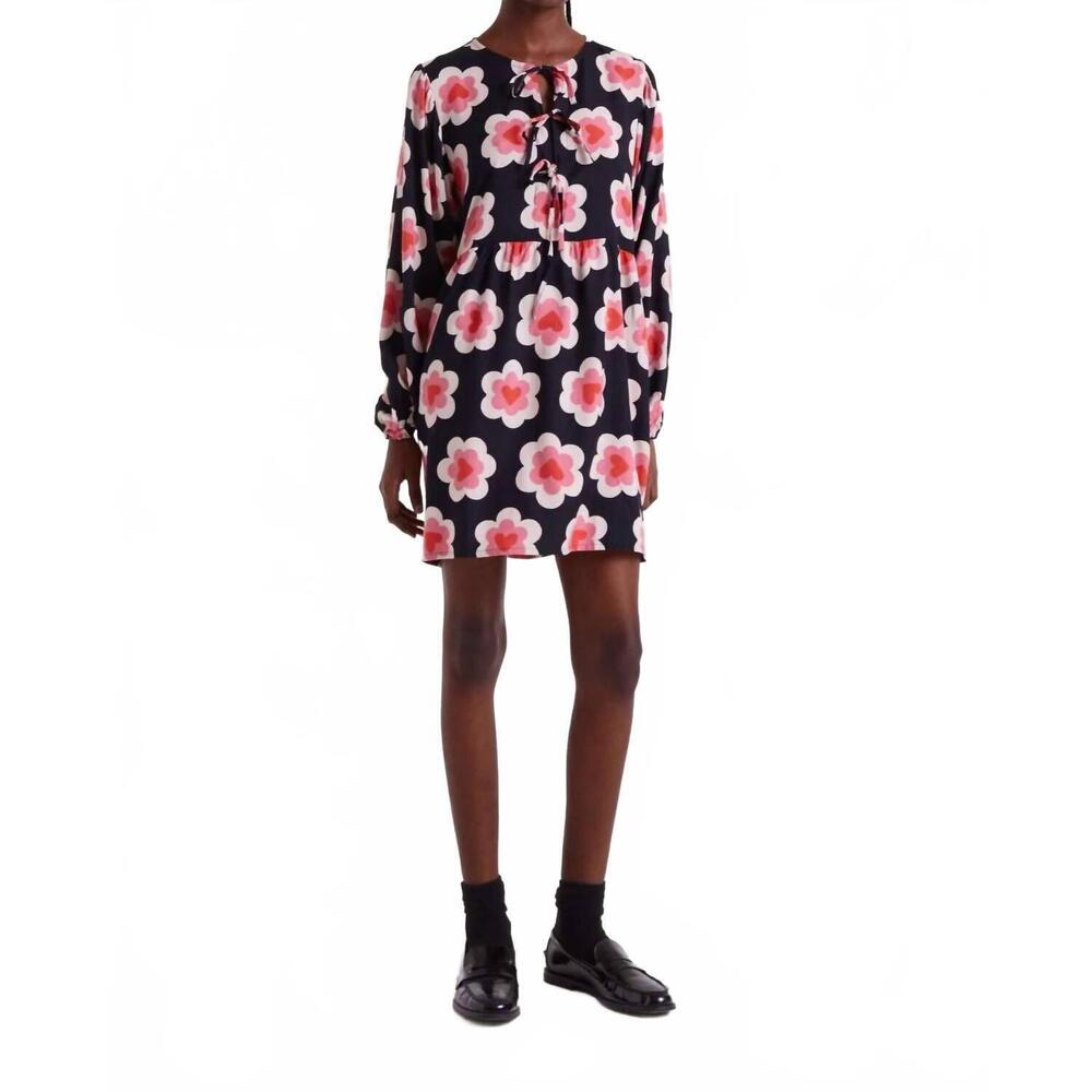 NEW COMPANIA FANTASTICA sweetheart long sleeve dress in black / pink